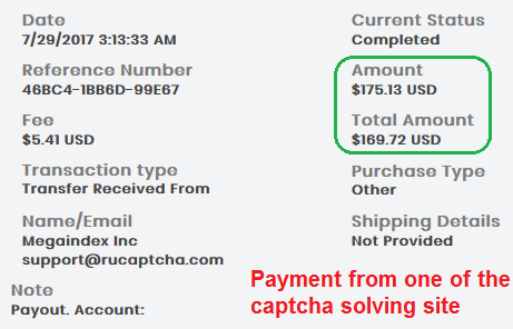 Captch payment proof