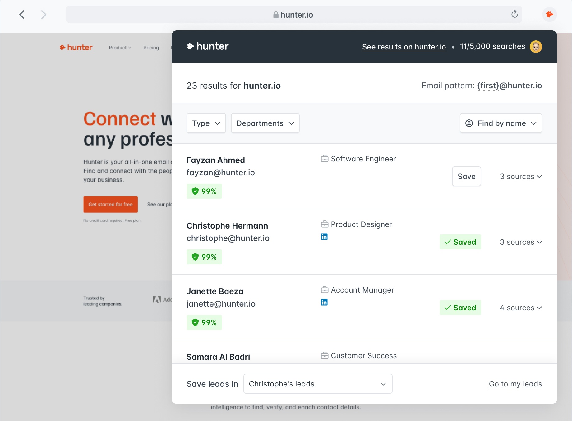 Hunter.io Dashboard UI Placeholder