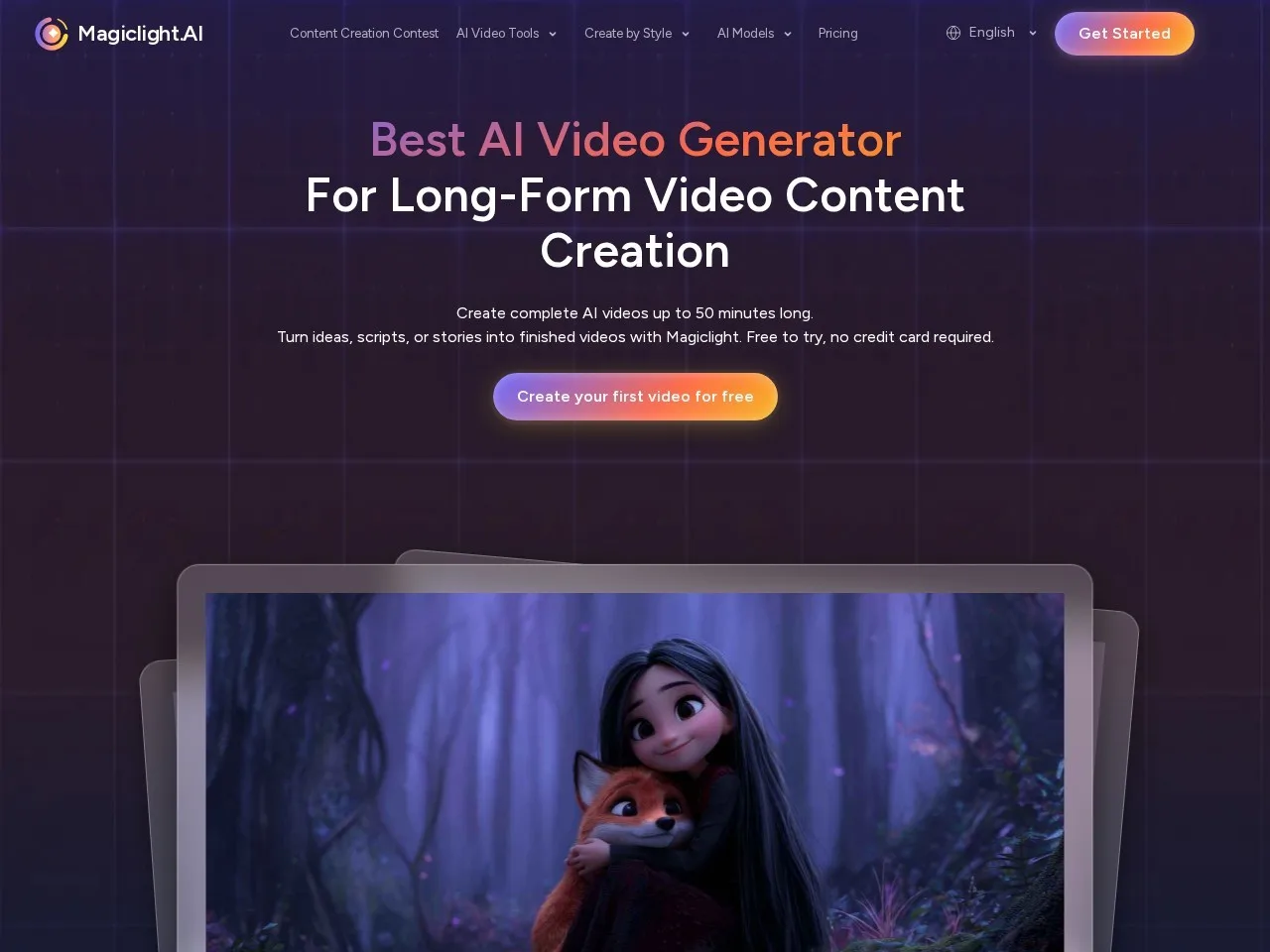 MagicLight.AI homepage, October 2026